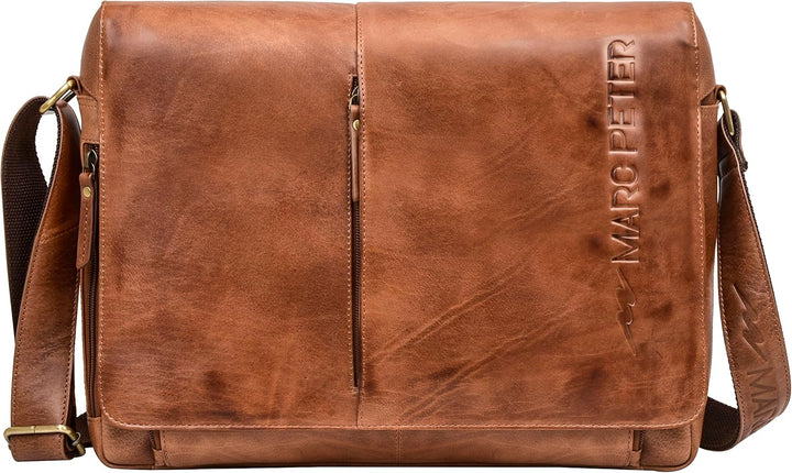 Marc Peter® Bergen leder Umhängetasche für Herren Damen | 15.6 Zoll Laptoptasche | Aktentasche aus e