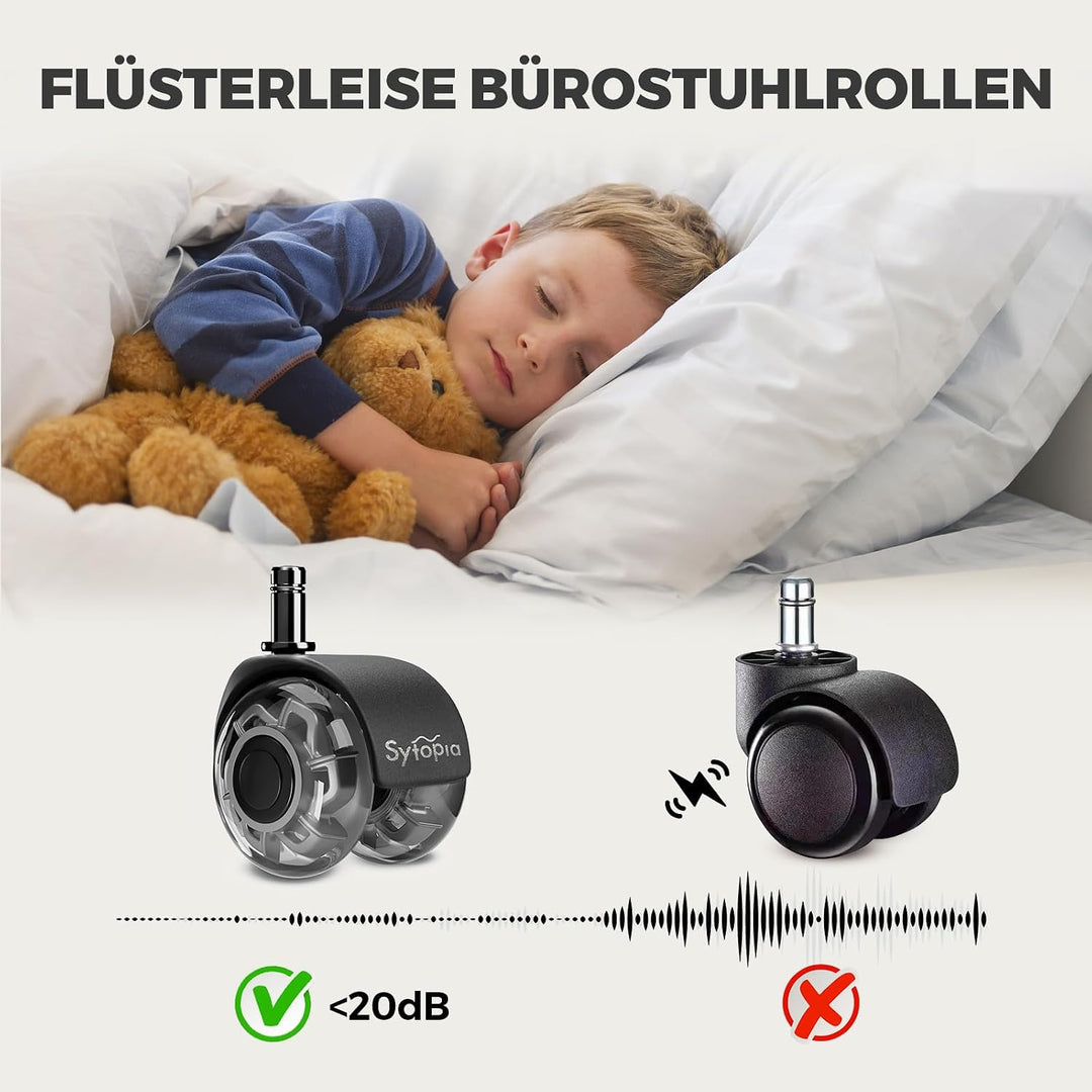 Sytopia Bürostuhl Rollen 10mm x 22 mm, Nur kompatibel mit 1KEA Stuhl (Nicht für 11mm stuhlrollen), 5