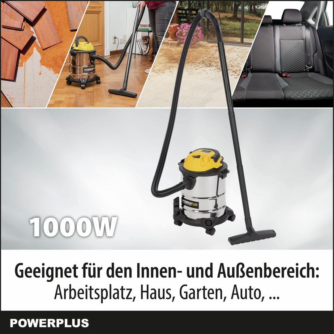 POWERPLUS elektrischer Nass Trockensauger POWX322-1000W Industriesauger für Küche, Boden, Teppich, s