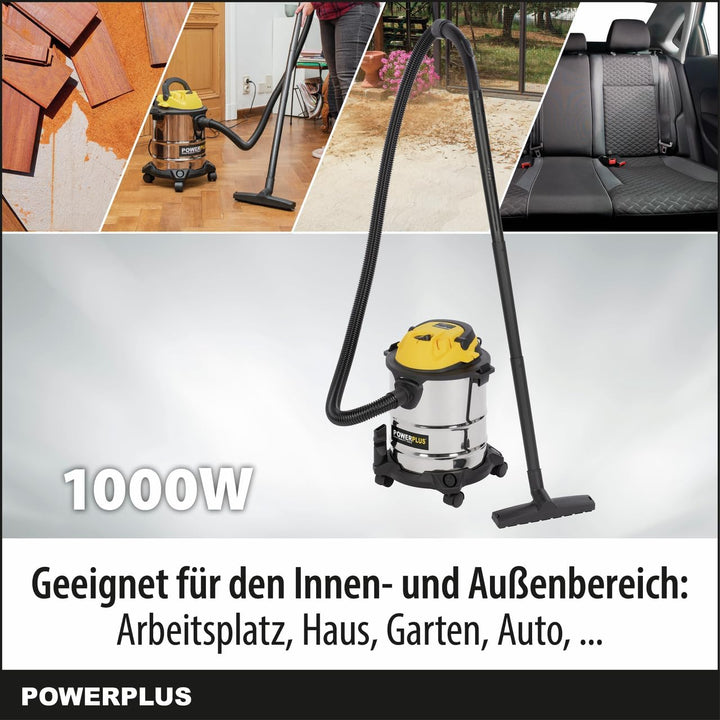POWERPLUS elektrischer Nass Trockensauger POWX322-1000W Industriesauger für Küche, Boden, Teppich, s