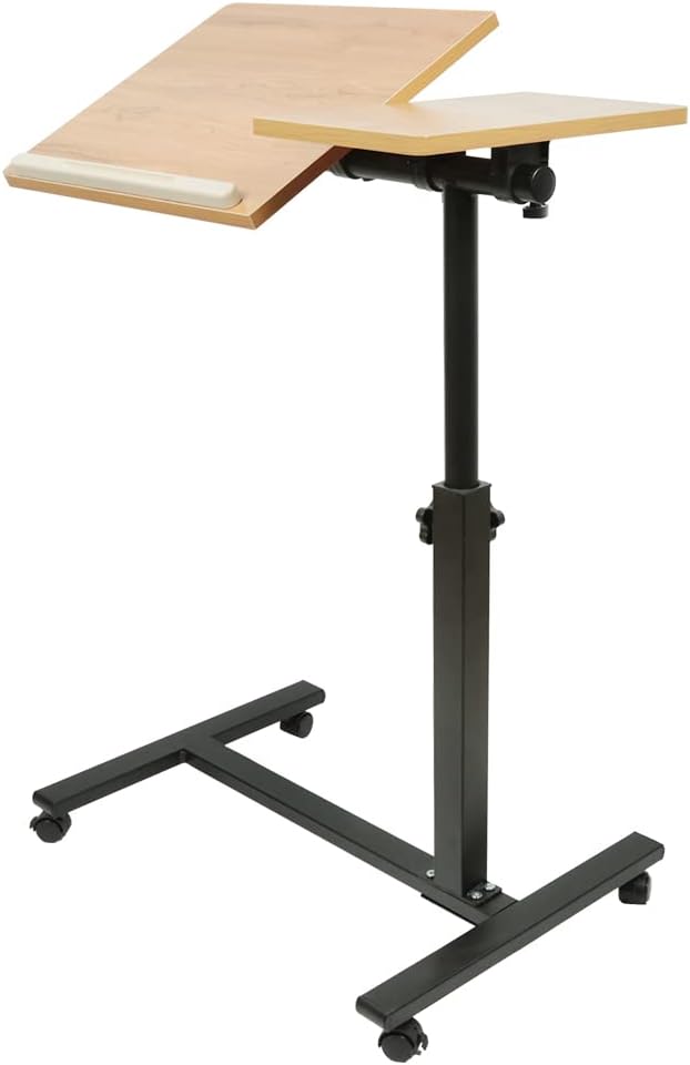 HUOLE Stehpult Höhenverstellbarer Schreibtisch/Mobiler Stehtisch mit 4 Rollen, Steh-Sitz Schreibtisc