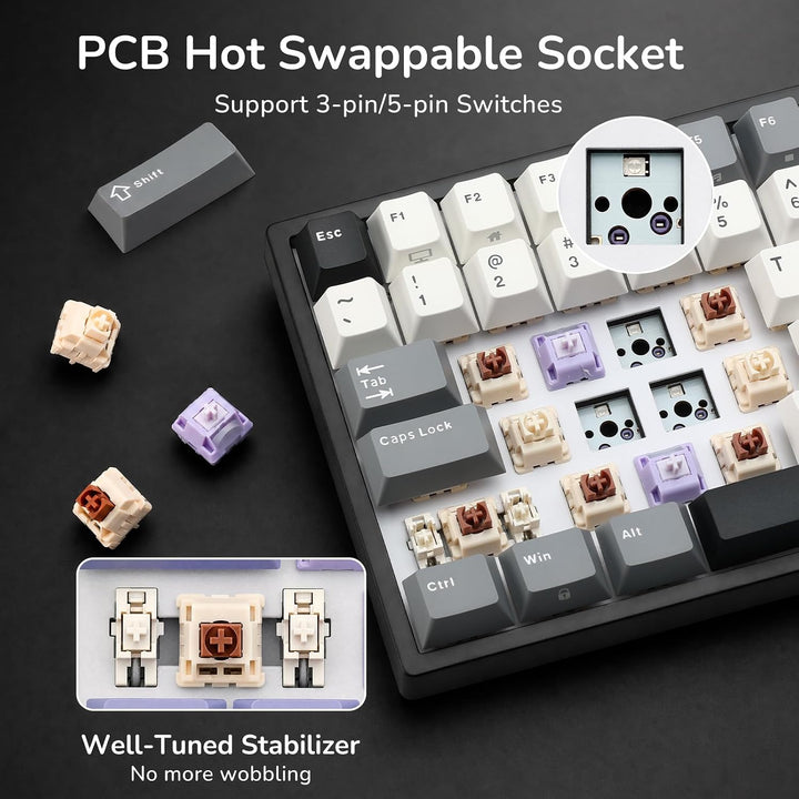 RK ROYAL KLUDGE RK84 Kabelgebundene 75% TKL RGB Hot Swapable Mechanische Gaming-Tastatur,US QWERTY T