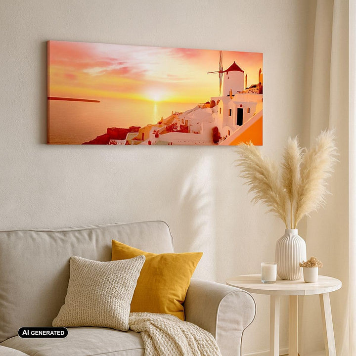 Panorama Bilder auf Leinwand 100x40cm Leinwandbild Santorini Griechenland Urlaub Gross Wanddeko Bild