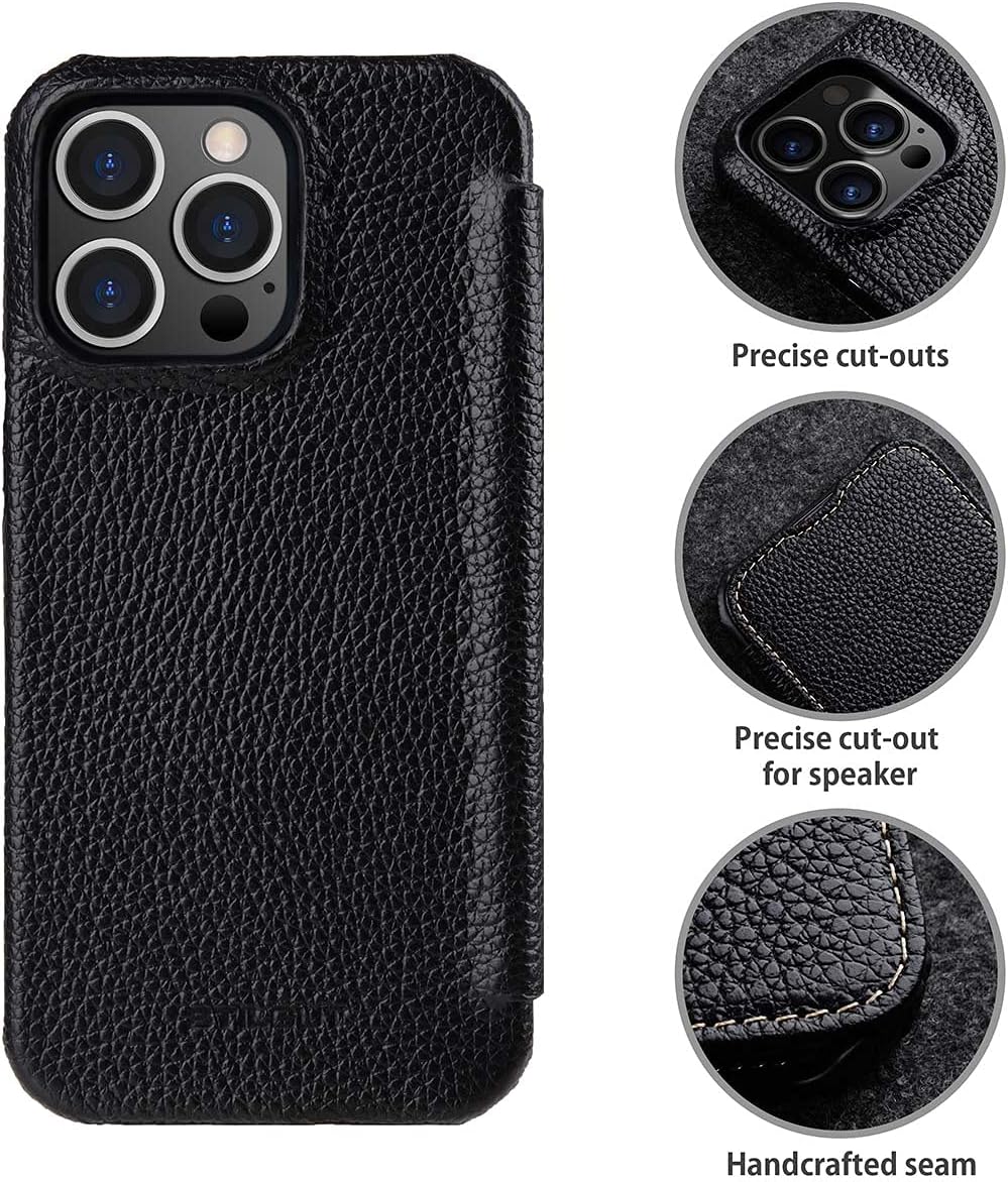 STILGUT Book Case kompatibel mit iPhone 13 Pro (6.1“) Hülle aus Leder zum Klappen, Klapphülle, Handy