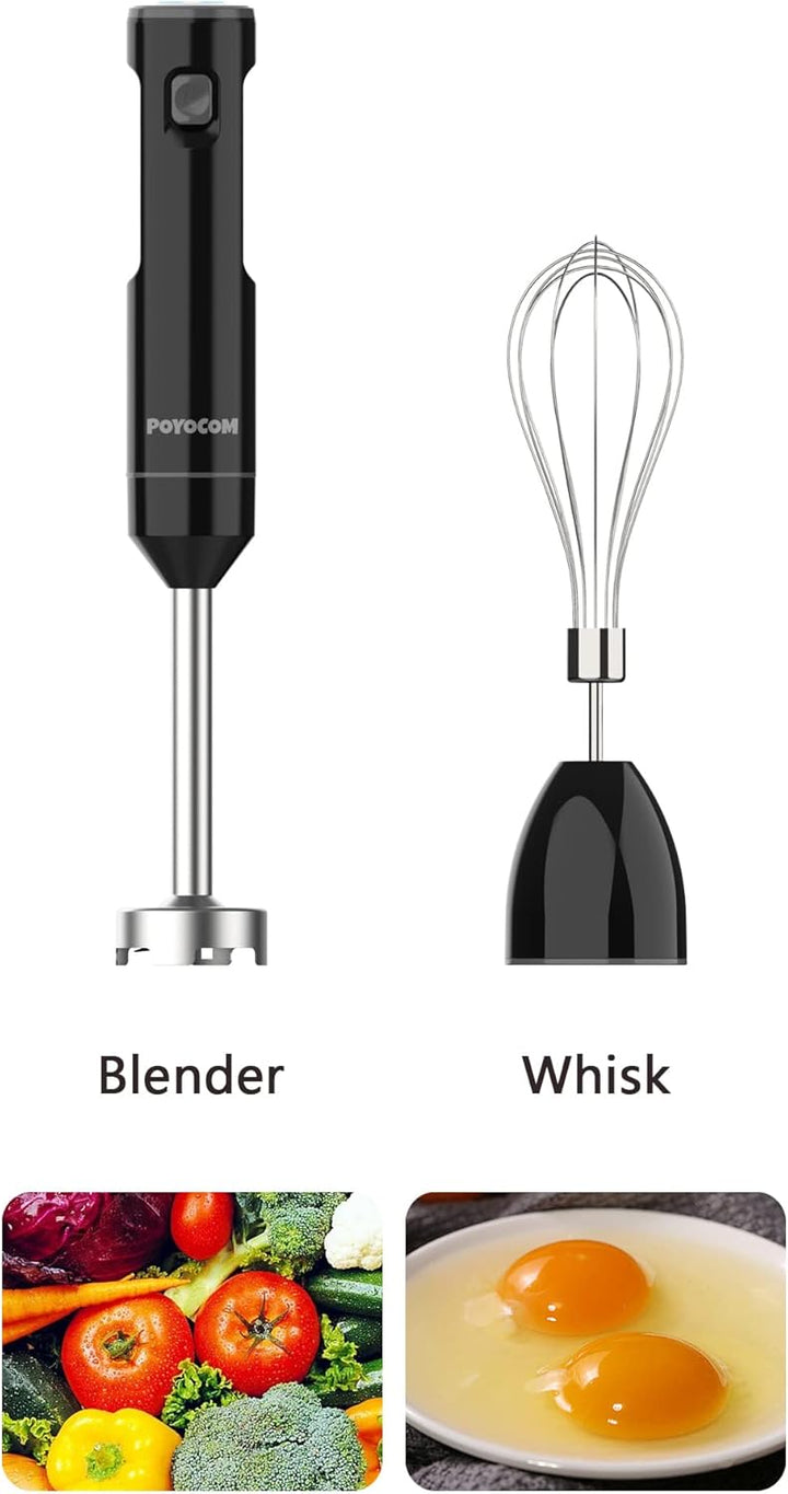 POYOCOM Akku-Stabmixer, kabelloser Stabmixer mit TYP-C-Kabel, Schneebesen für Smoothies, Milchshakes