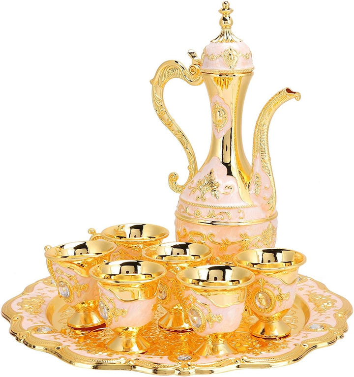 Vintage Türkische Kaffeekanne mit 6 Kaffeetassen, Türkisches Metall Teeset Einschliesslich Handwerkl