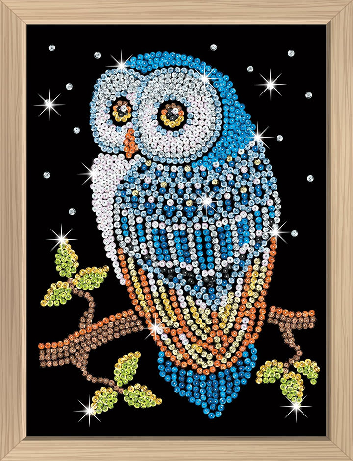 Kitfix - Sequin Art Nachteule mit Holzrahmen - 27 x 36cm - Sequin Art Blue Premium - Paillettenbild