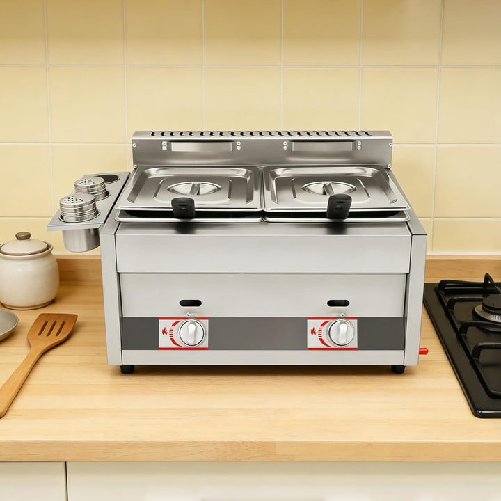 Gasfritteuse, 60.3x46x33.5cm Gewerbliche Doppeltank Edelstahl Profi Gastro Fritteuse mit Filterkörbe