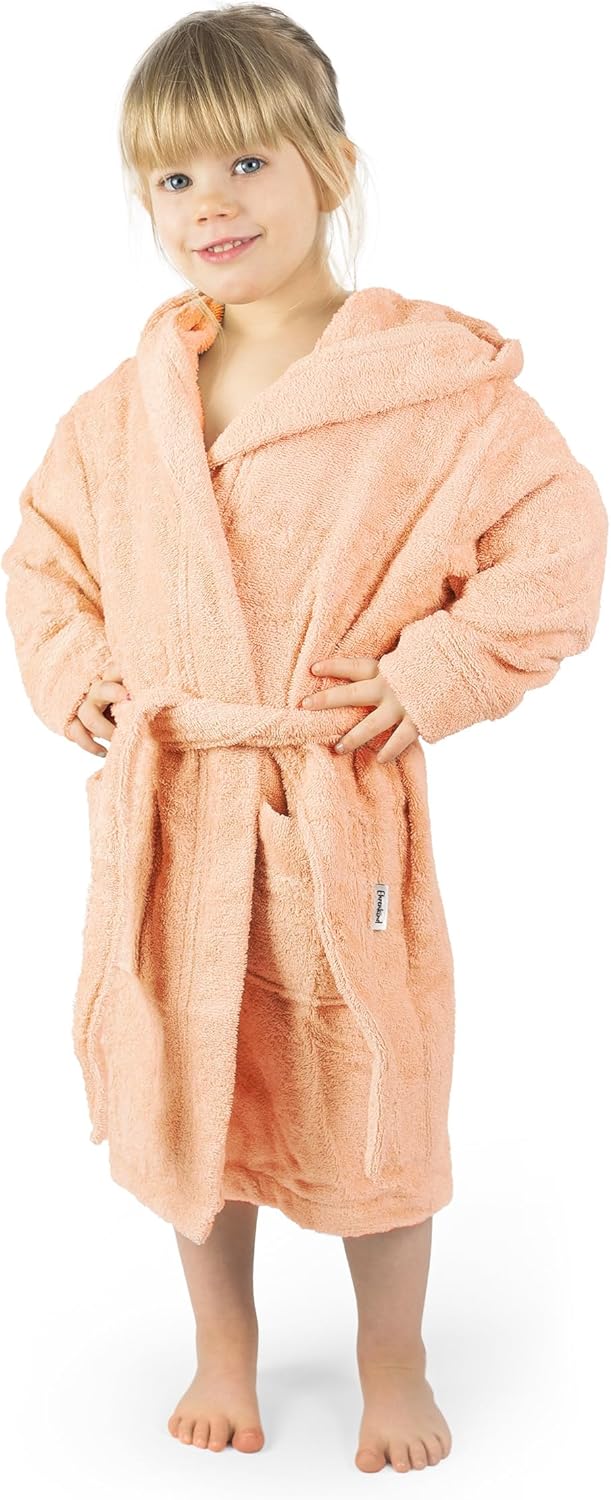 Ehrenkind® Bademantel Kinder mit Kapuze 100% Bio-Baumwolle | Kinderbademantel | Junge Mädchen Coral