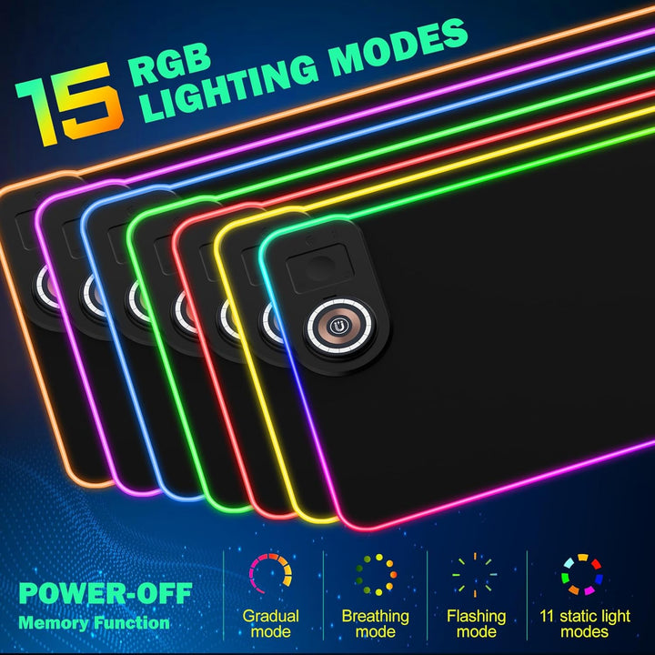 RGB Gaming Mauspad 15W Qi Mousepad LED 800x350x4mm 10 Beleuchtungsmodi mit 10W Schnellladung Qi Kabe