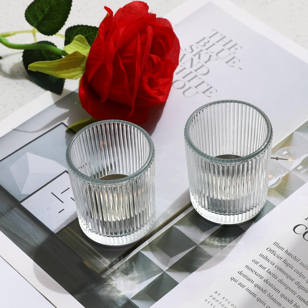 Vohocandle Klare Teelichthalter Glas mit 12, Teelichtgläser Vintage als Hochzeitsgeschenk, Transpare