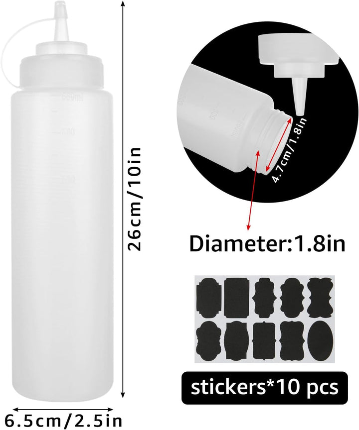 ASelected 10 Stück Grosser Squeeze Flasche 680ml, Saucenflasche, Quetschflasche mit Kappen, XL 680ml