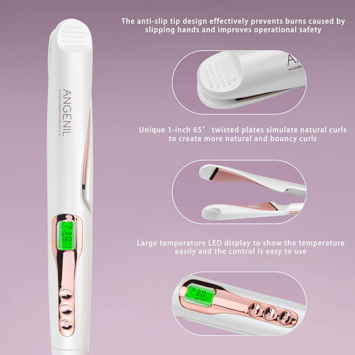 ANGENIL Pro Twist Haarglätter für Damen, Keramik-Glätteisen und Lockenstab 2-in-1, Haarglätter mit D