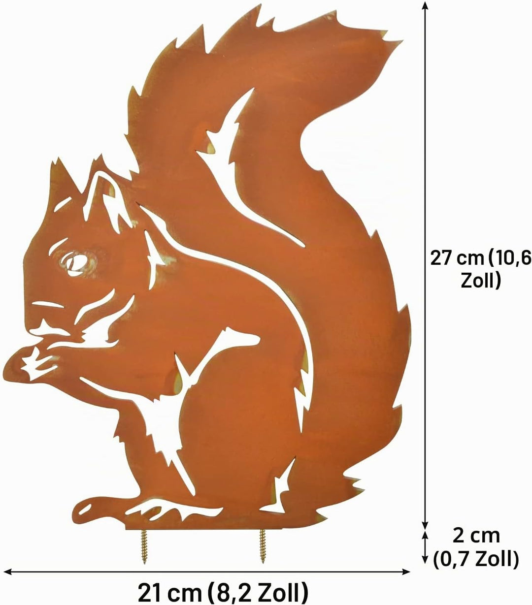 Metall Deko Eichhörnchen Figure, Eisen Gartendeko für Balkon &amp; Terrasse, Höhe 28 CM breit 21 CM