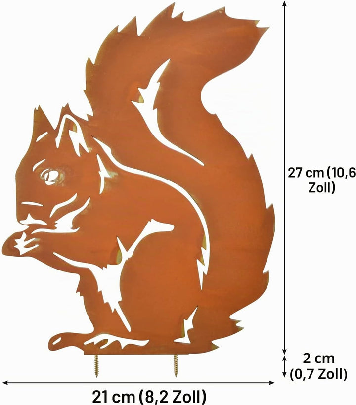 Metall Deko Eichhörnchen Figure, Eisen Gartendeko für Balkon &amp; Terrasse, Höhe 28 CM breit 21 CM