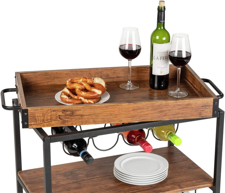 WENKO Küchenwagen Rustico, 3 Etagen, vielseitiger Servierwagen mit 4 Rollen, Kücheninsel mit Weingla