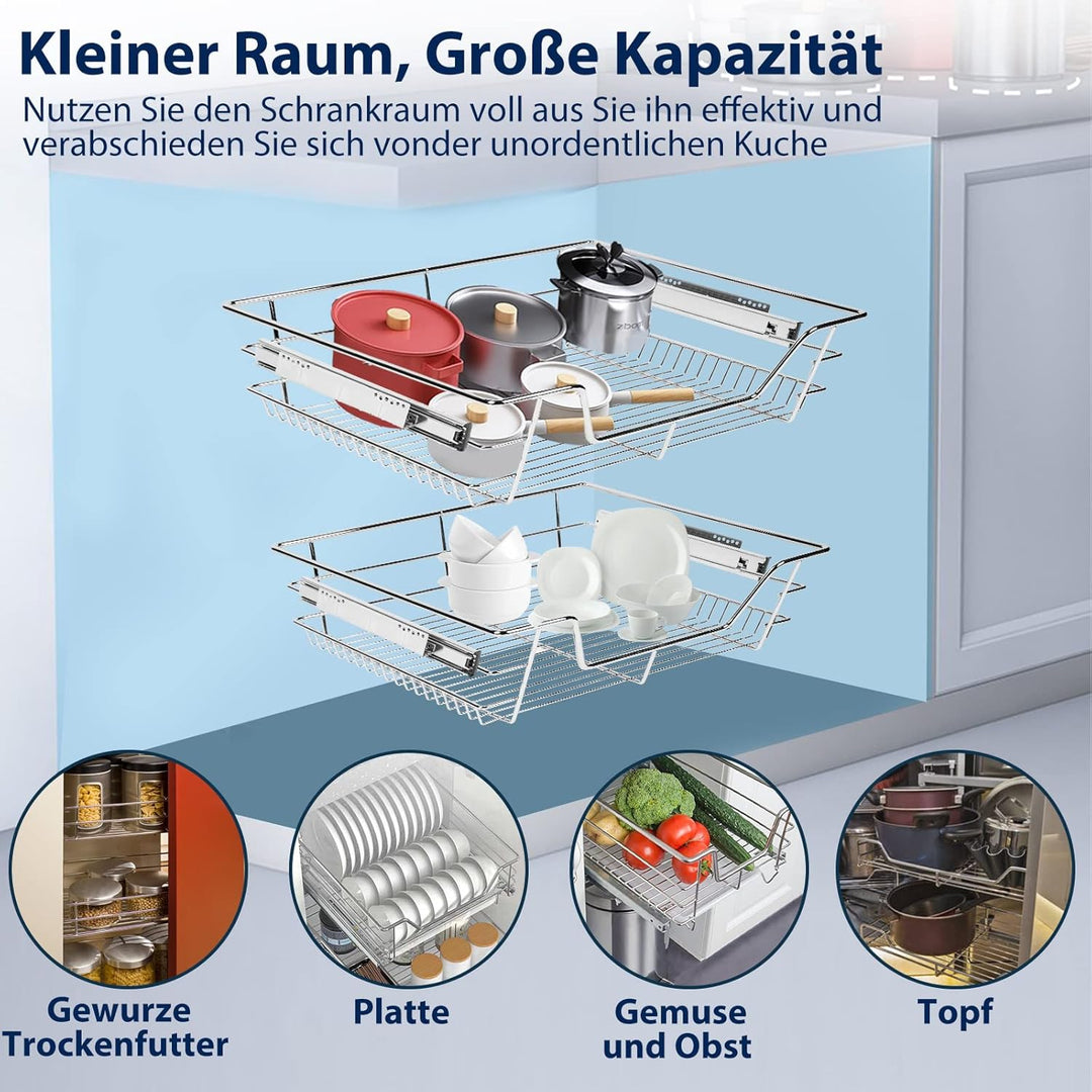 Vigevee 2x Küchen Regal Teleskopschublade 40cm Teleskopschublade Küchenschublade 25kg Belastbar Tele