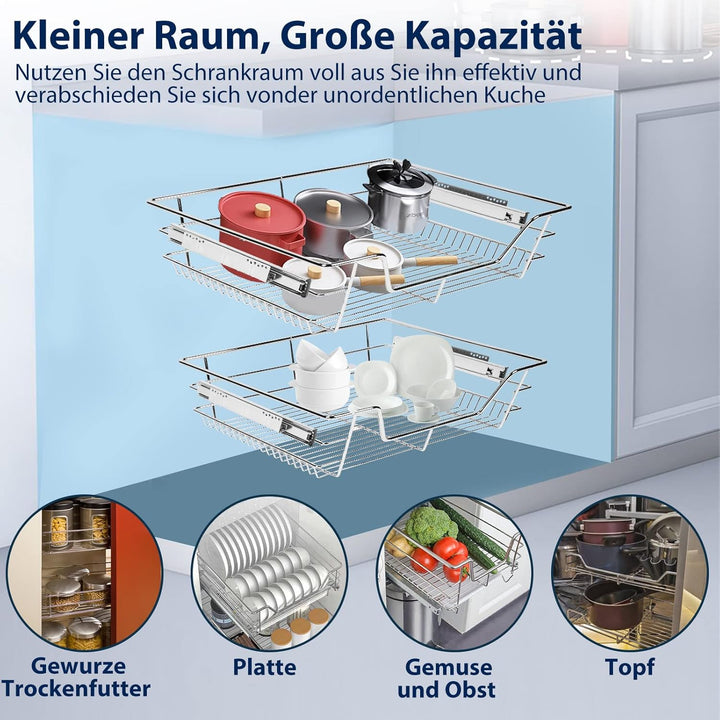 Ikodm Teleskopschublade 2X60cm Küchenschublade, Schrankauszug,Küchenschrank Auszug Nachrüsten,Küchen