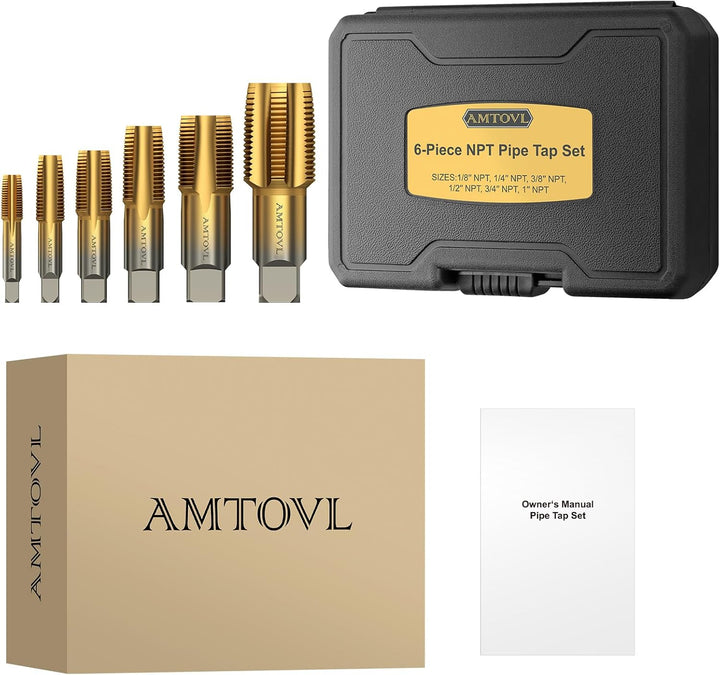 AMTOVL 6tlg. NPT Rohrgewindebohrer Set Gewindebohrer 1/8", 1/4", 3/8", 1/2", 3/4", 1'' Zoll NPT Masc