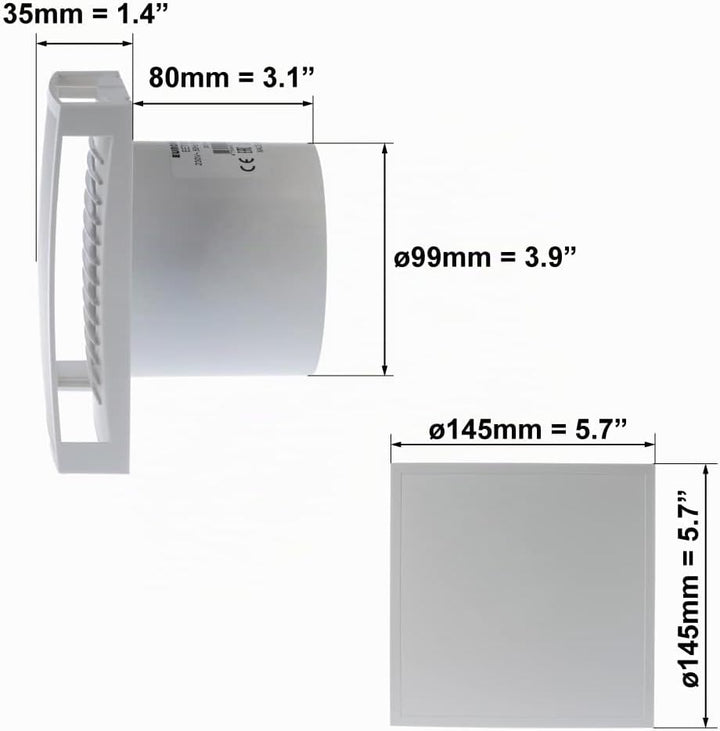 EUROPLAST Ø 100mm Weiss Bad-Lüfter mit Front, Leise Ventilator Lichtschalter-Aktivierung, Ø 100mm We