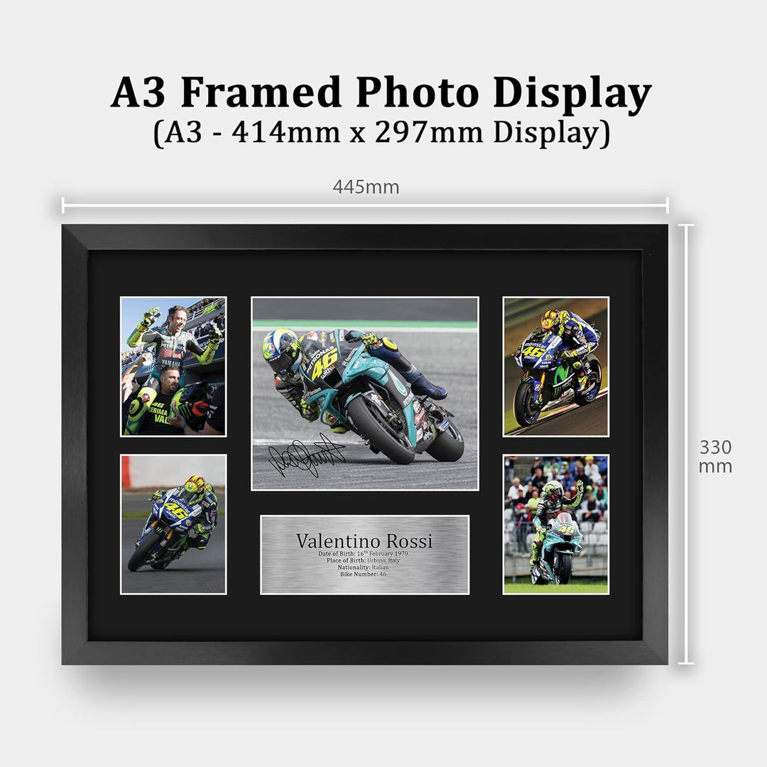 HWC Trading FR A3 Valentino Rossi Gifts Autogramm-Bild für MotoGP Racing Fans, A3, gerahmt, 330 x 44