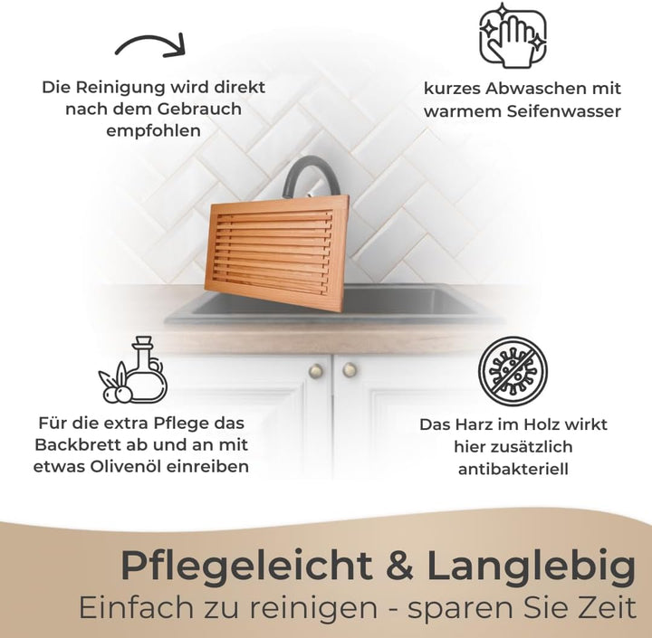 Brotschneidebrett Made in EU mit Krümelgitter & Griffmulden aus Buchenholz geölt - 40x25 cm, Schneid