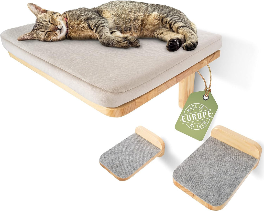 WOOWOOD® Kletterwand Katzen inkl. 2X Katzentreppe Wand [aus Europa] I Kratzbaum Wand I katzenhängema