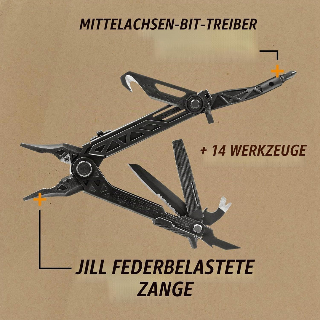 Gerber Multi-Tool mit Gürtel-Clip, Center-Drive Rescue, Mit Gurtschneider, 14 Funktionen und Nylon-S