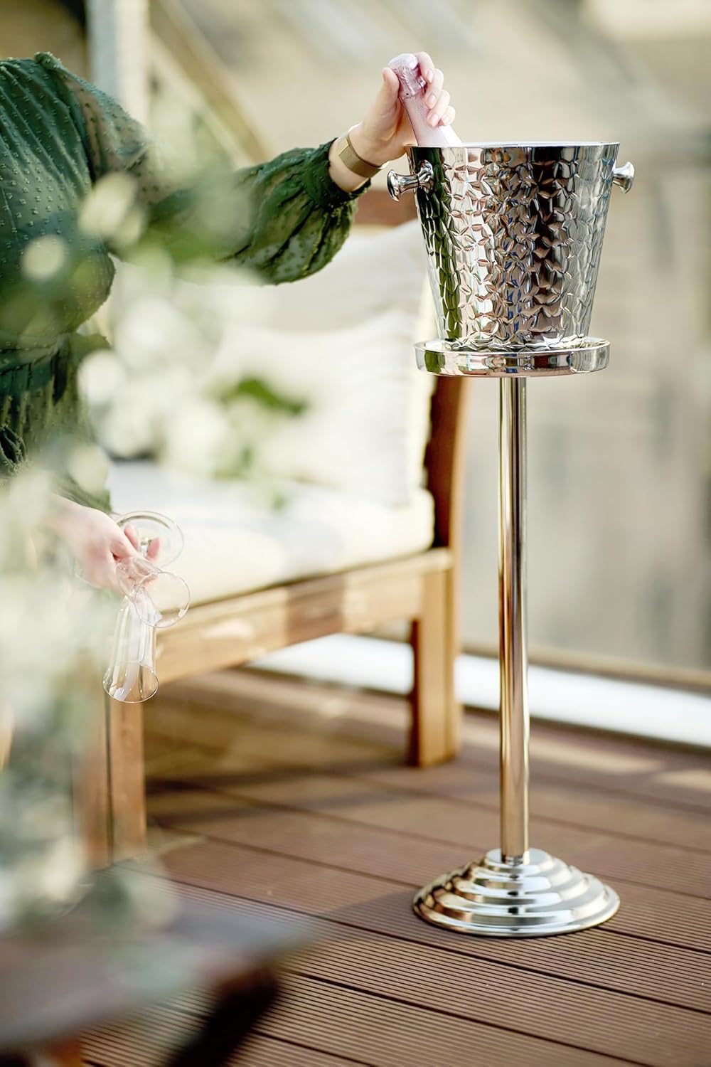 EDZARD Sektkühlerständer, Ständer Olbia für Kühler, Edelstahl hochglanzpoliert, Höhe 62 cm