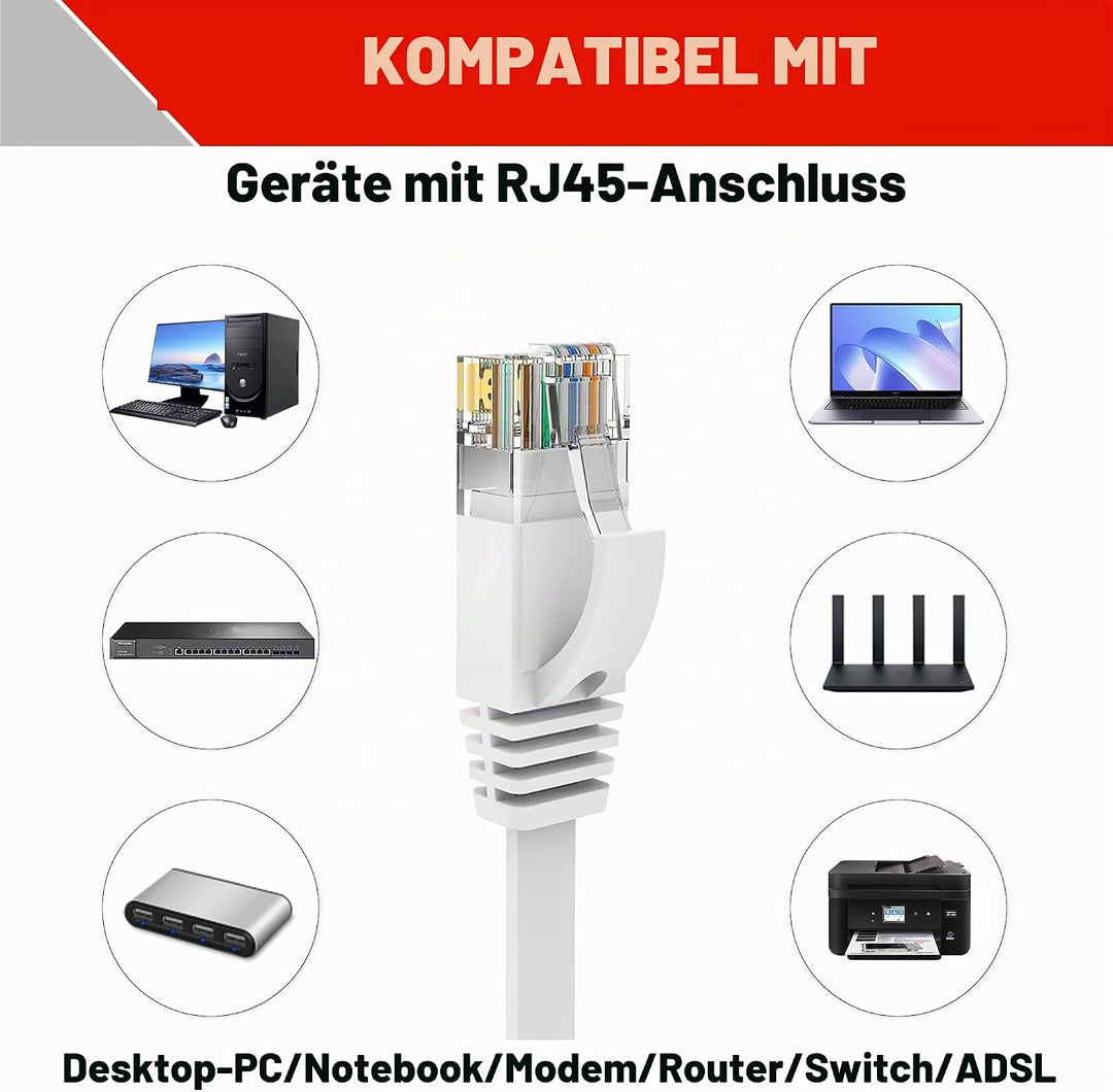 LAN Kabel 50 Meter, Netzwerkkabel 50m Outdoor Indoor Lang Ethernet Kabel Cat 6, Hochgeschwindigkeits