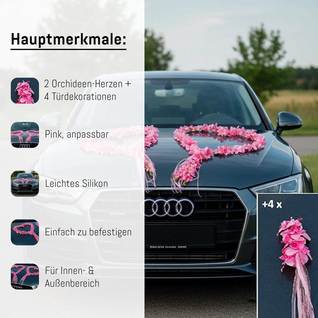 ORCHIDEEN Herzen Braut Paar Rose Deko Dekoration Hochzeit Car Auto Wedding ®Auto-schmuck Deko Girlan