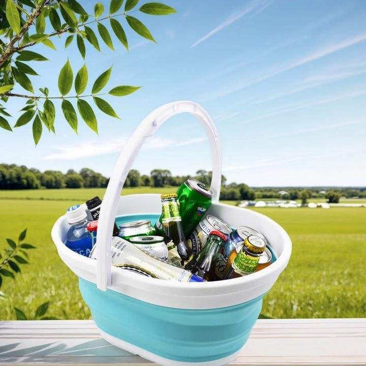 SAMMART 11L Faltbarer Korb mit Griff – Tragbarer Outdoor-Picknickkorb/Krater – Faltbare Einkaufstasc