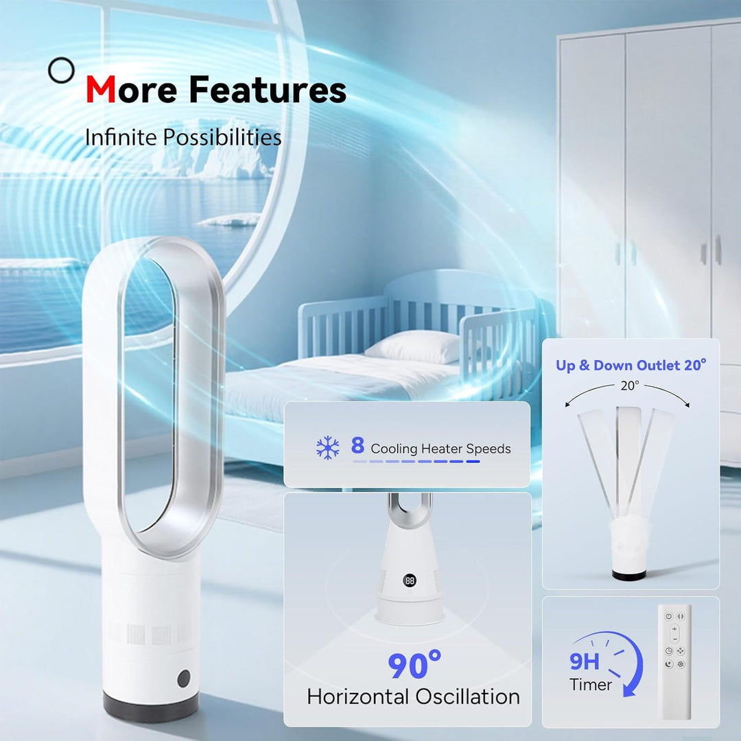 Rotorloser Ventilator mit Luftreiniger, 18-Zoll Turmventilator Leise mit Fernbedienung, 8 Geschwindi
