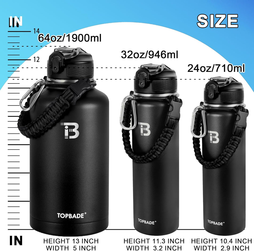 Edelstahl Trinkflasche Sport 1900ml, Isolierte Wasserflasche mit 2 Deckel (Strohhalm & no Strohhalm)