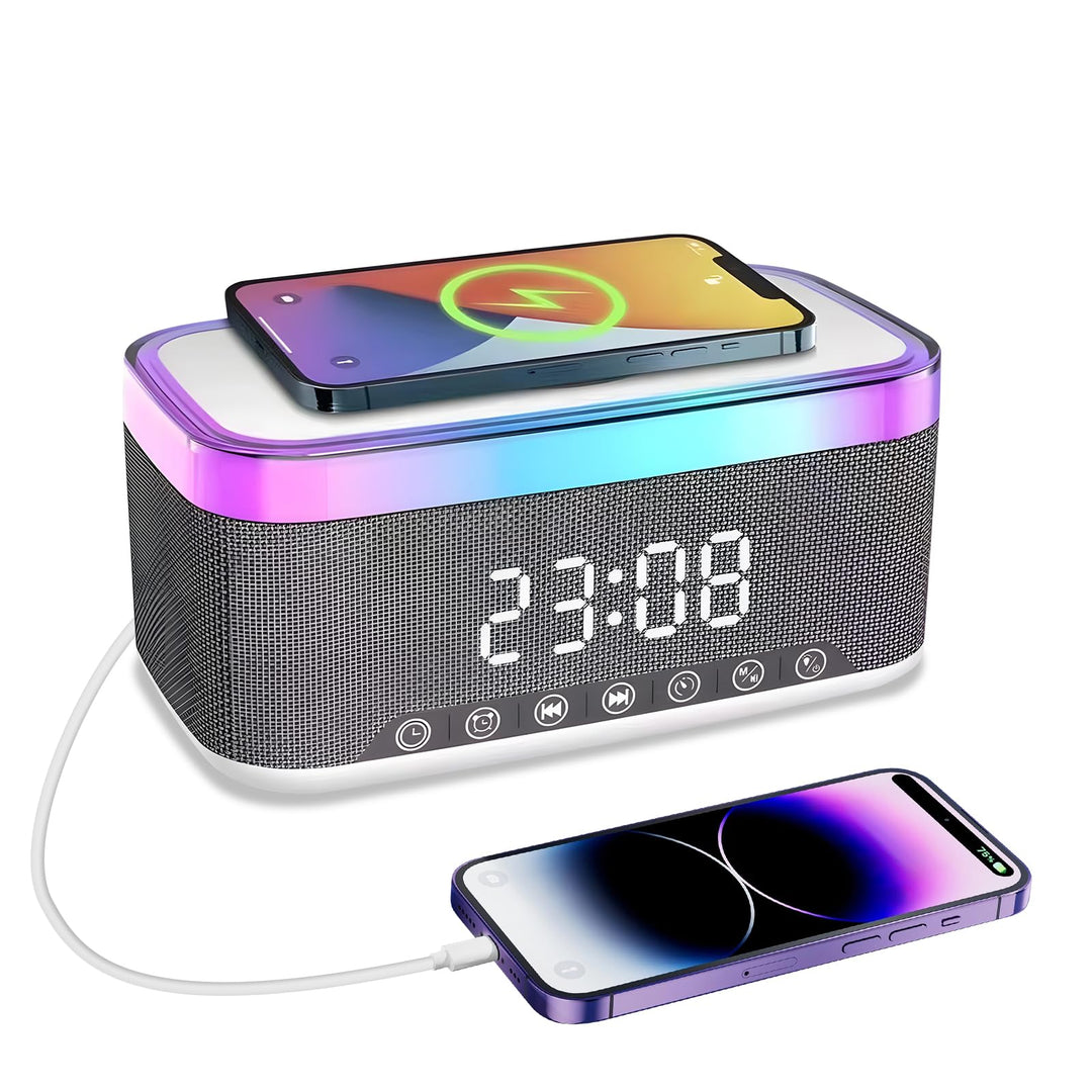 Radio wecker Digital mit Ladestation, 15W Fast Wireless Charger, Digitaler Radiowecker mit Bluetooth