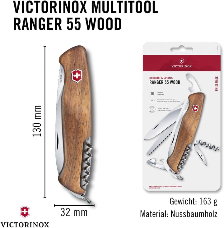 Victorinox Schweizer Taschenmesser gross, Ranger 55, Swiss Army Knife, Multitool, 10 Funktionen, Fes