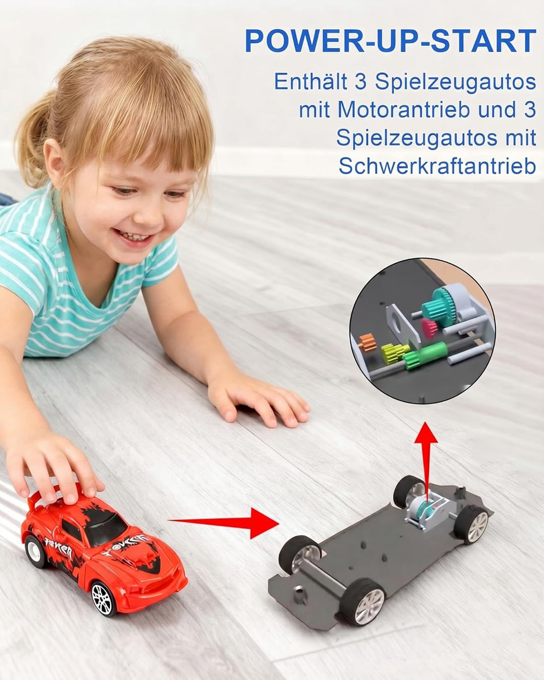 Dreispurige Flexible Rennbahn für Kinder – 5 m Lange Saugnapf-Schwerkraftrampe für 1:64-Modellautos,