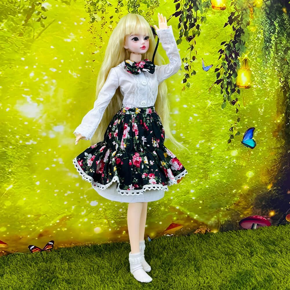 niannyyhouse 1/3 1/4 1/6 BJD Puppen Kleidung Weiss Kleider Blumenrock Bogen Kopfschmuck Socken Garte