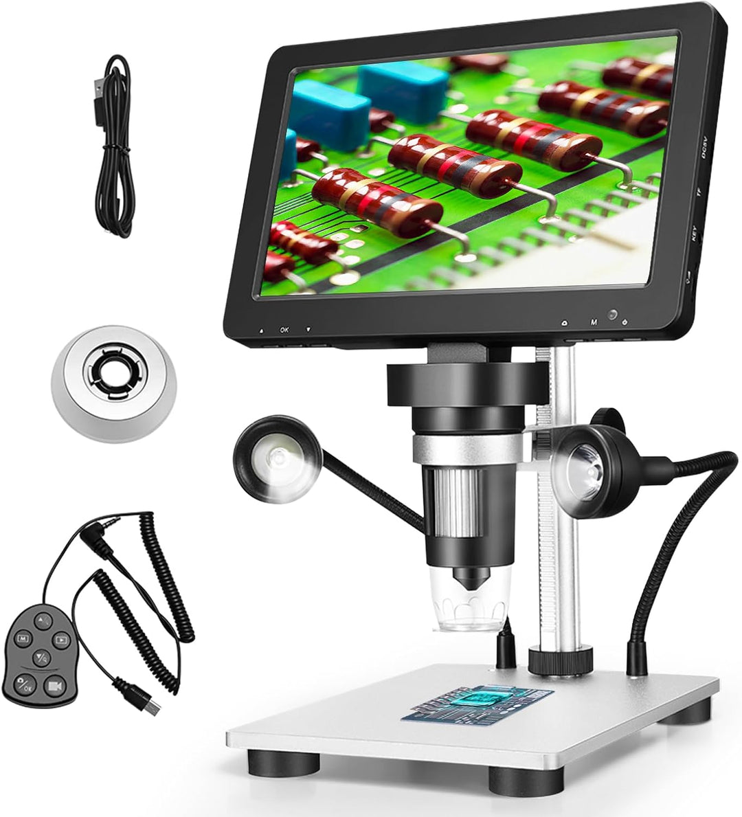 Professionelles Mikroskop 7 Zoll 1200 x 12 MP Digitales Mikroskop mit drehbarem HD-Display/8 LED-Leu