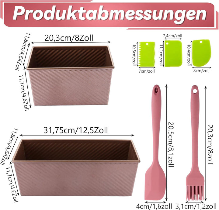 2 Stück Kastenform mit Deckel, 31.8x12x11.43cm Roségold Brotbackform mit Deckel, 21.6x12x11cm Toast