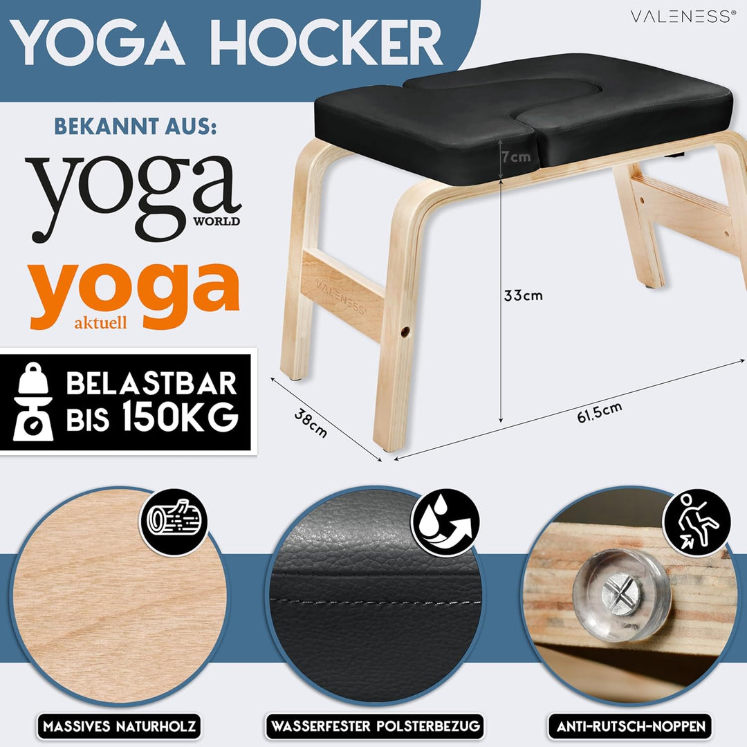 Yoga Kopfstandhocker - Hochwertiger Yoga Hocker inkl. Yogagurt, Yogablock & Übungsposter - Yoga Stuh