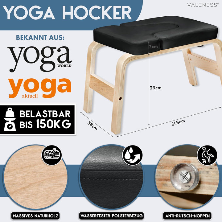 Yoga Kopfstandhocker - Hochwertiger Yoga Hocker inkl. Yogagurt, Yogablock & Übungsposter - Yoga Stuh