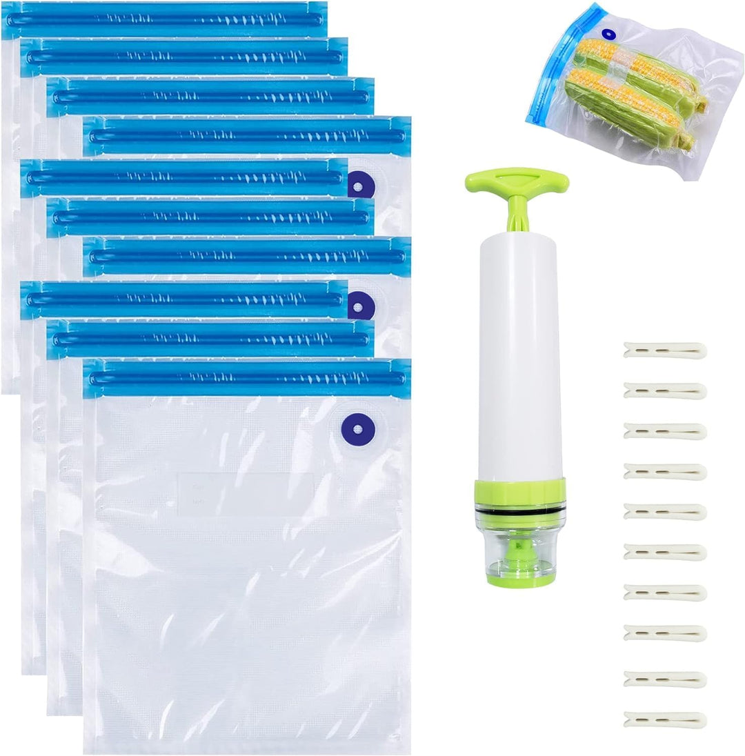 Vakuumbeutel-Set (30x34CM),10 Stück Sous Vide Beutel mit Pumpe, Wiederverwendbare Vacuum Bags, für R