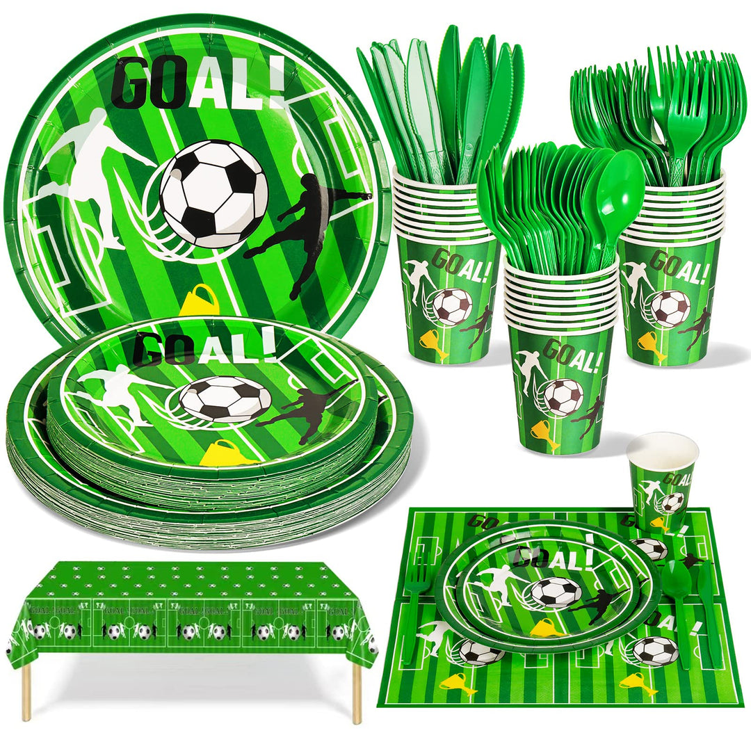 Nkaiso Partygeschirr Kindergeburtstag,141Stück Fussball Deko Geburtstag Pappteller Party Set mit Ges