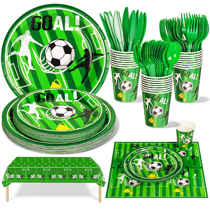 Nkaiso Partygeschirr Kindergeburtstag,141Stück Fussball Deko Geburtstag Pappteller Party Set mit Ges
