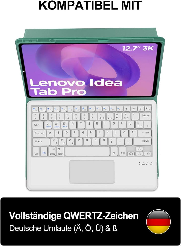 JADEMALL Tastatur Hülle mit Touchpad für Lenovo Idea Tab Pro 12,7" (2025), Deutsches QWERTZ Keyboard
