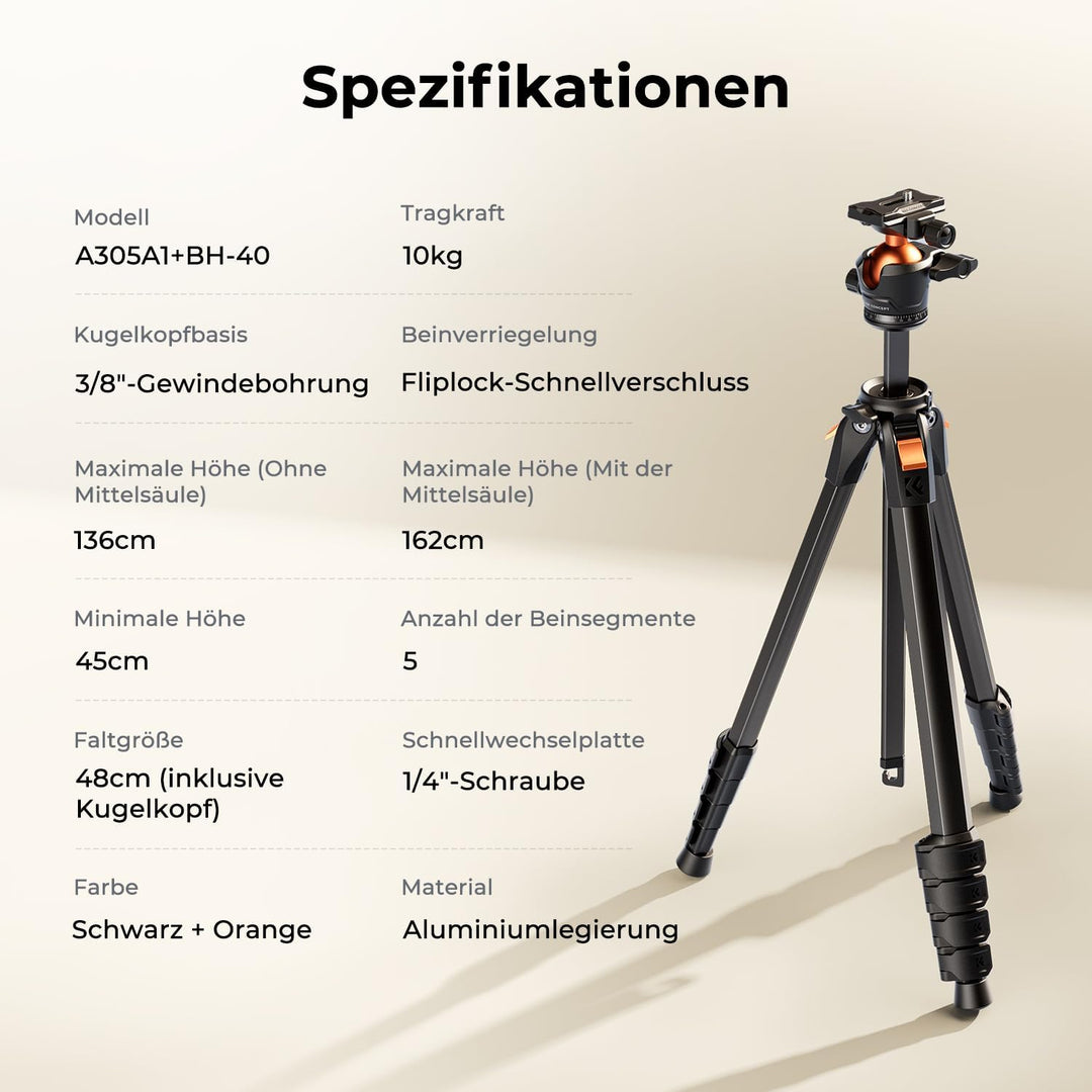 K&F CONCEPT Kamera Stativ Handy Stativ,162cm Kamerastativ, Tripod für unterwegs, Stativ für Smartpho