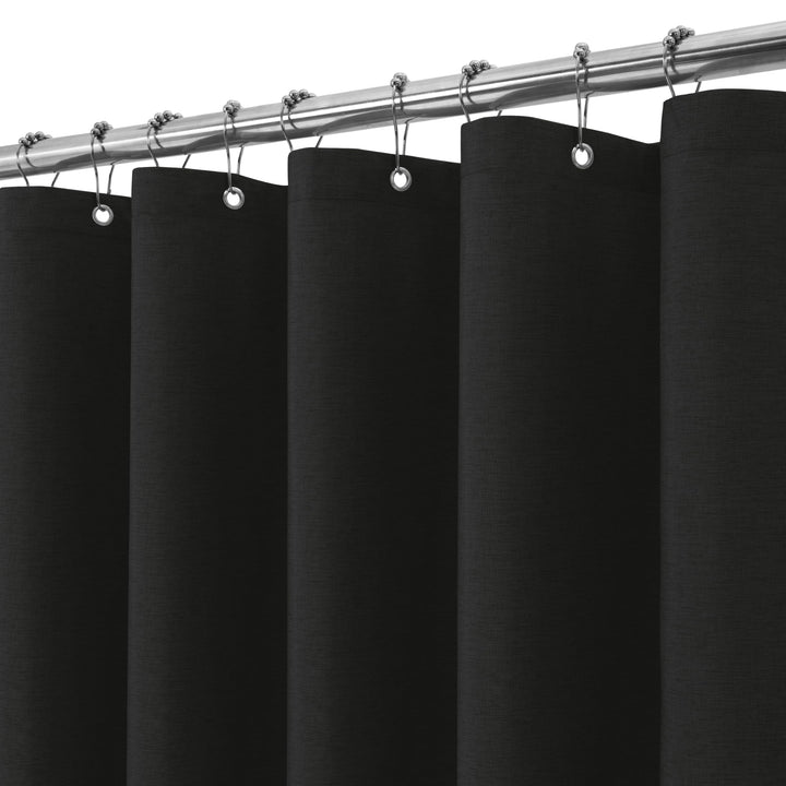 VANZAVANZU Duschvorhang Leinen mit Metall Duschvorhangringe Stoff Textil Badewannenvorhang Anti Schi
