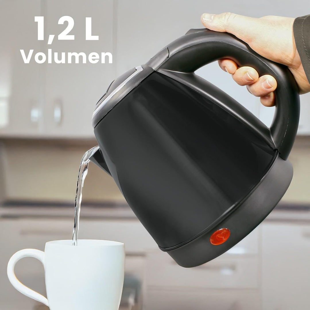 Edelstahl-Wasserkocher XD14 elektrisch – 1,2 Liter, 1.500 W – mit Abschaltautomatik (Schwarz), Schwa