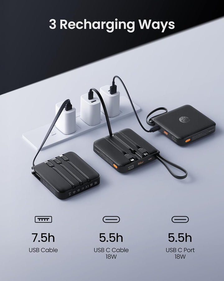 Powerbank 22,5W Power Bank mit Kabel 20000mAh USB-C Schnellladung Klein Externe Handyakkus & LED-Dis